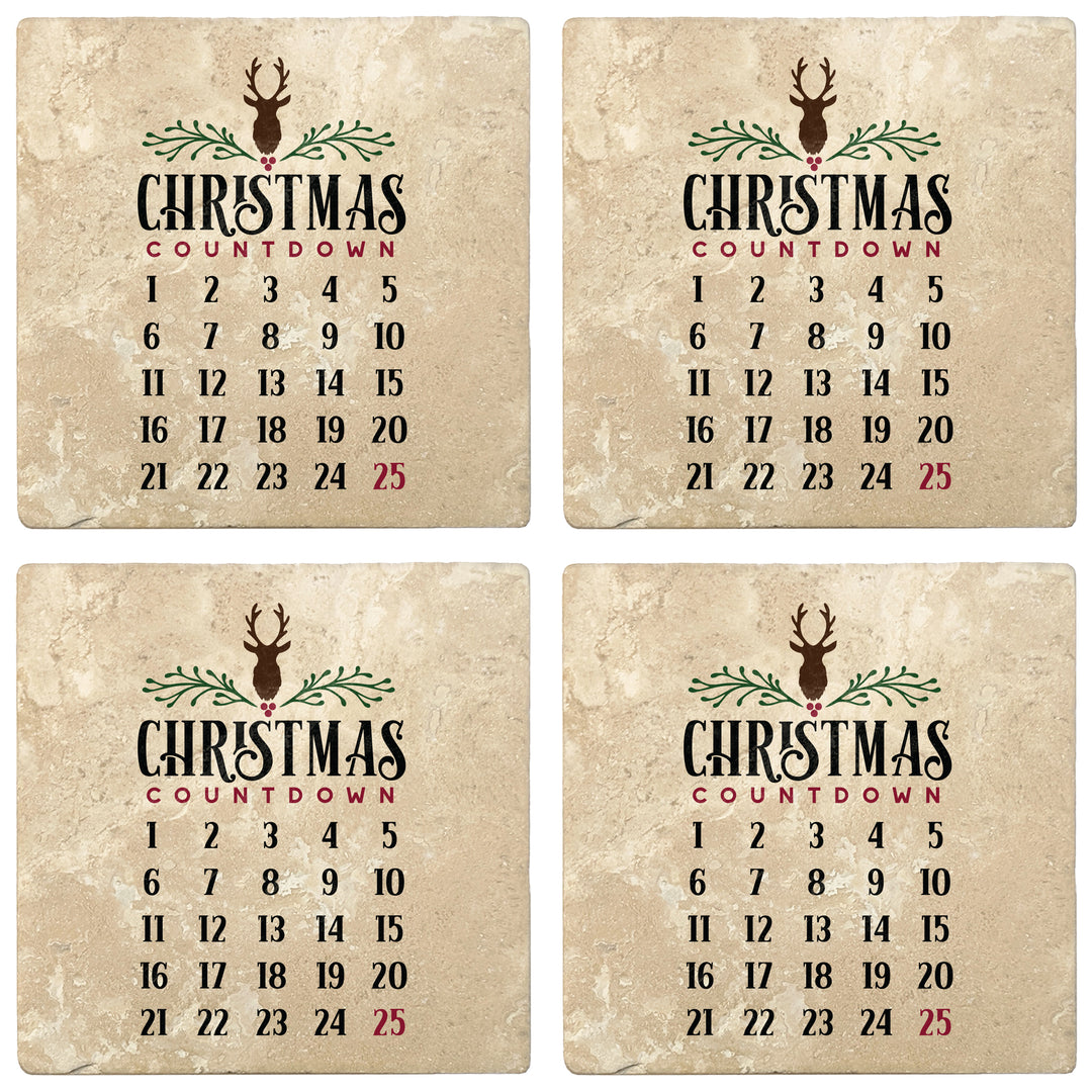 Set of 4 Absorbent Stone 4" Holiday Christmas Drink Coasters, Christmas Countdown Calendar