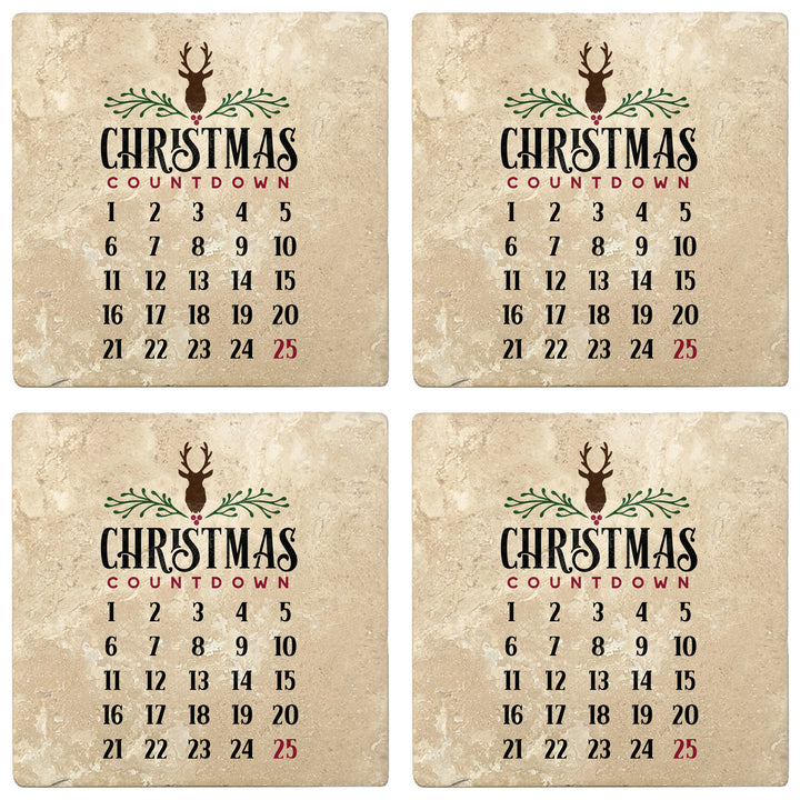 Set of 4 Absorbent Stone 4" Holiday Christmas Drink Coasters, Christmas Countdown Calendar