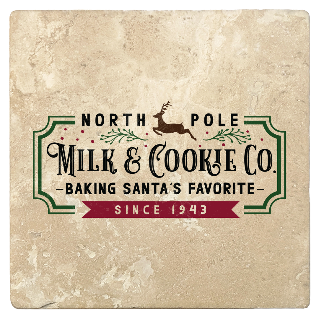 Set of 4 Absorbent Stone 4" Holiday Christmas Drink Coasters, Milk and Cookie Company