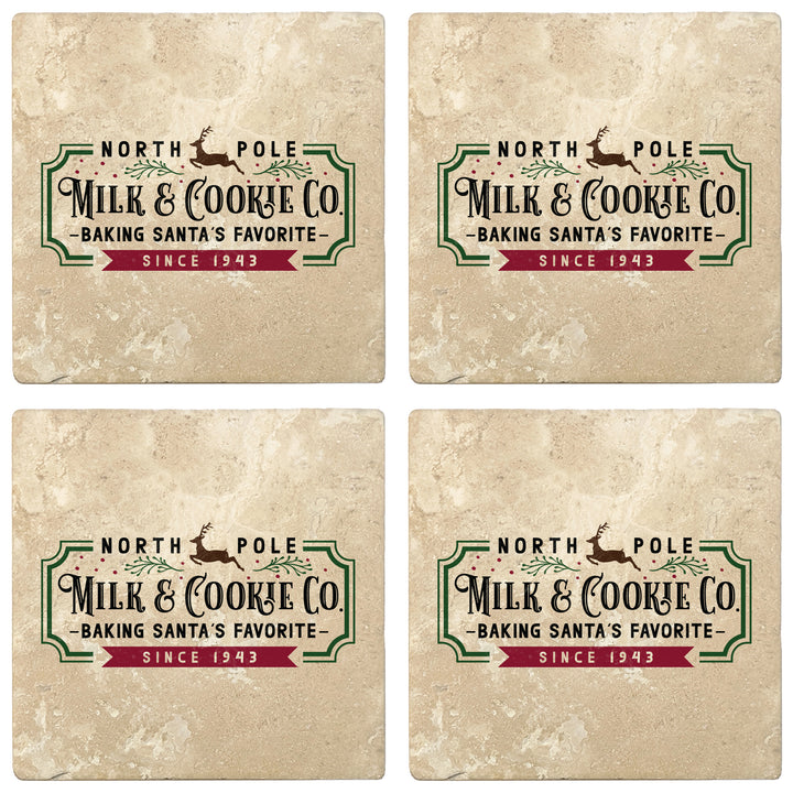Set of 4 Absorbent Stone 4" Holiday Christmas Drink Coasters, Milk and Cookie Company