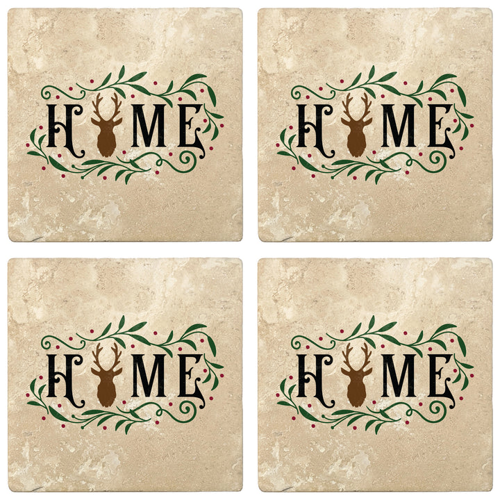 Set of 4 Absorbent Stone 4" Holiday Christmas Drink Coasters, Home