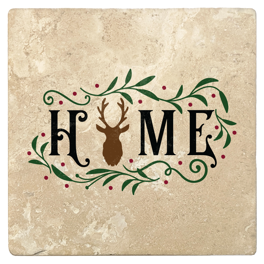 Set of 4 Absorbent Stone 4" Holiday Christmas Drink Coasters, Home