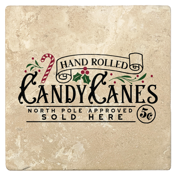 Set of 4 Absorbent Stone 4" Holiday Christmas Drink Coasters, Candy Canes Sold Here