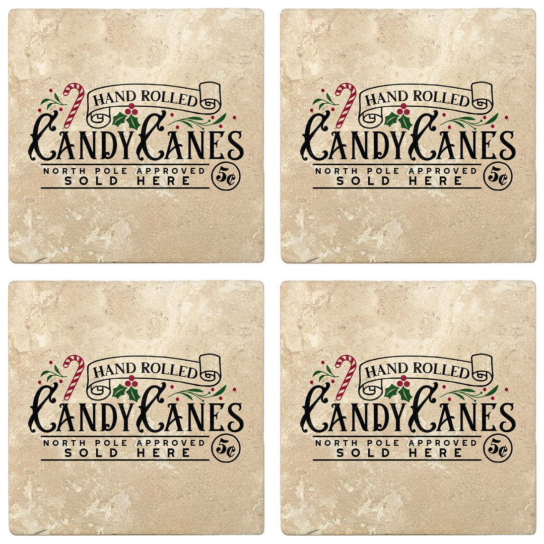Set of 4 Absorbent Stone 4" Holiday Christmas Drink Coasters, Candy Canes Sold Here