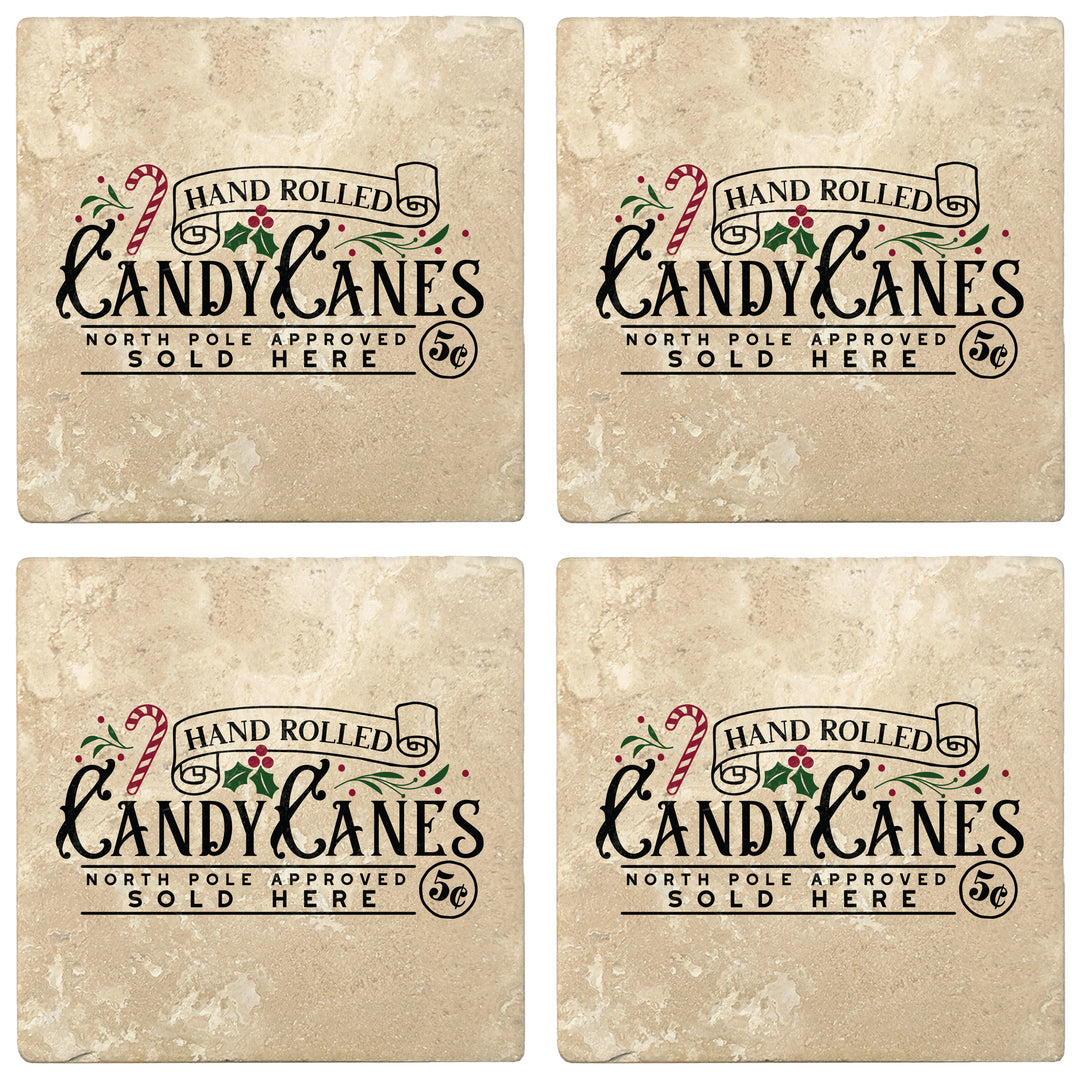 Set of 4 Absorbent Stone 4" Holiday Christmas Drink Coasters, Candy Canes Sold Here