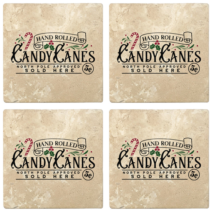 Set of 4 Absorbent Stone 4" Holiday Christmas Drink Coasters, Candy Canes Sold Here