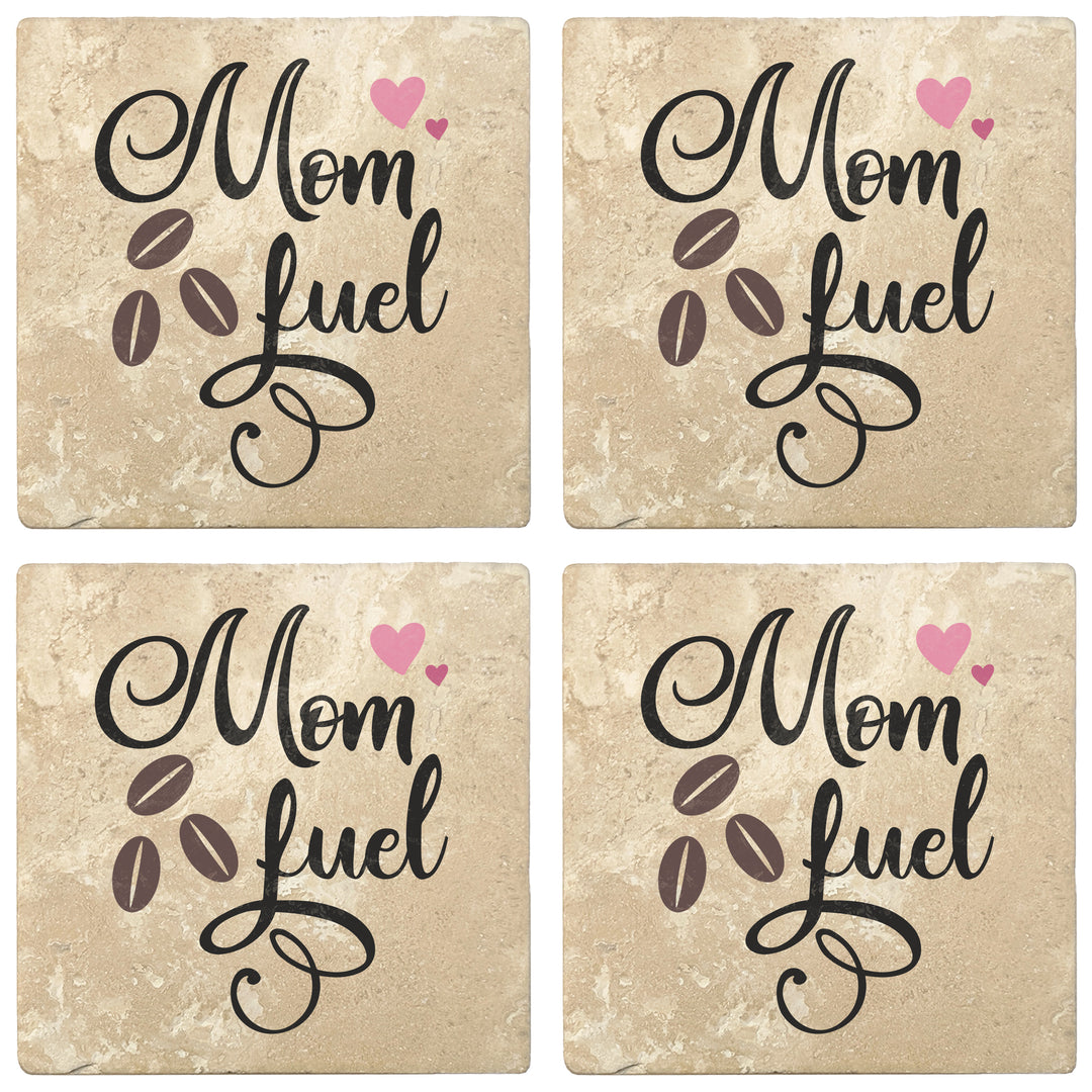 Set of 4 Absorbent Stone 4" Coffee Gift Coasters, Mom Fuel