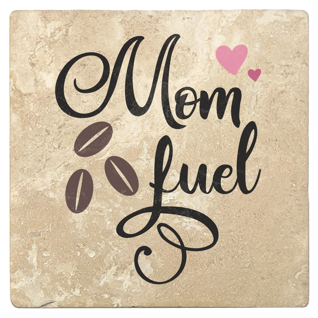 Set of 4 Absorbent Stone 4" Coffee Gift Coasters, Mom Fuel