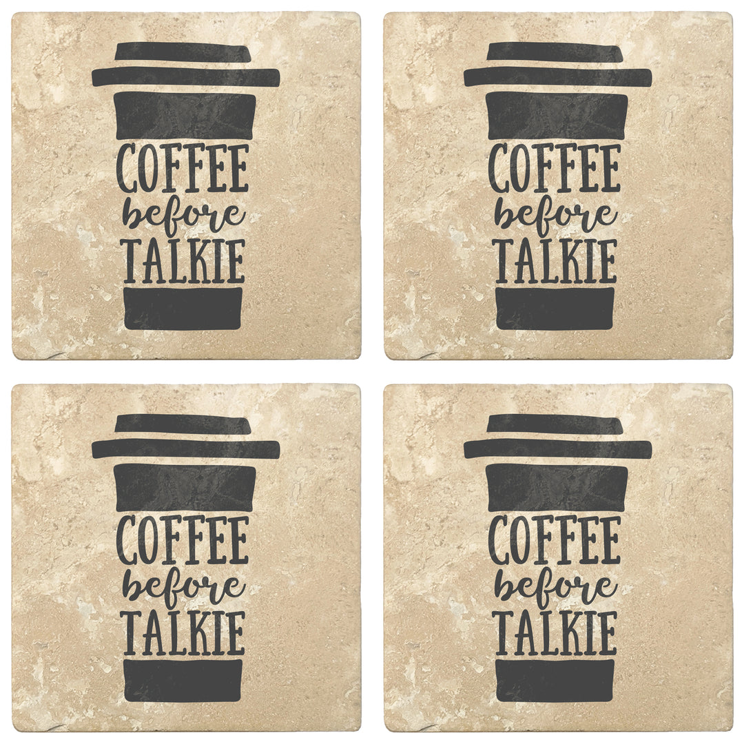 Set of 4 Absorbent Stone 4" Coffee Gift Coasters, Coffee Before Talkie