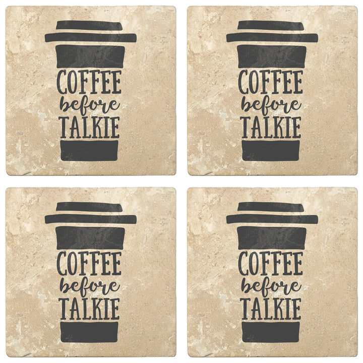 Set of 4 Absorbent Stone 4" Coffee Gift Coasters, Coffee Before Talkie