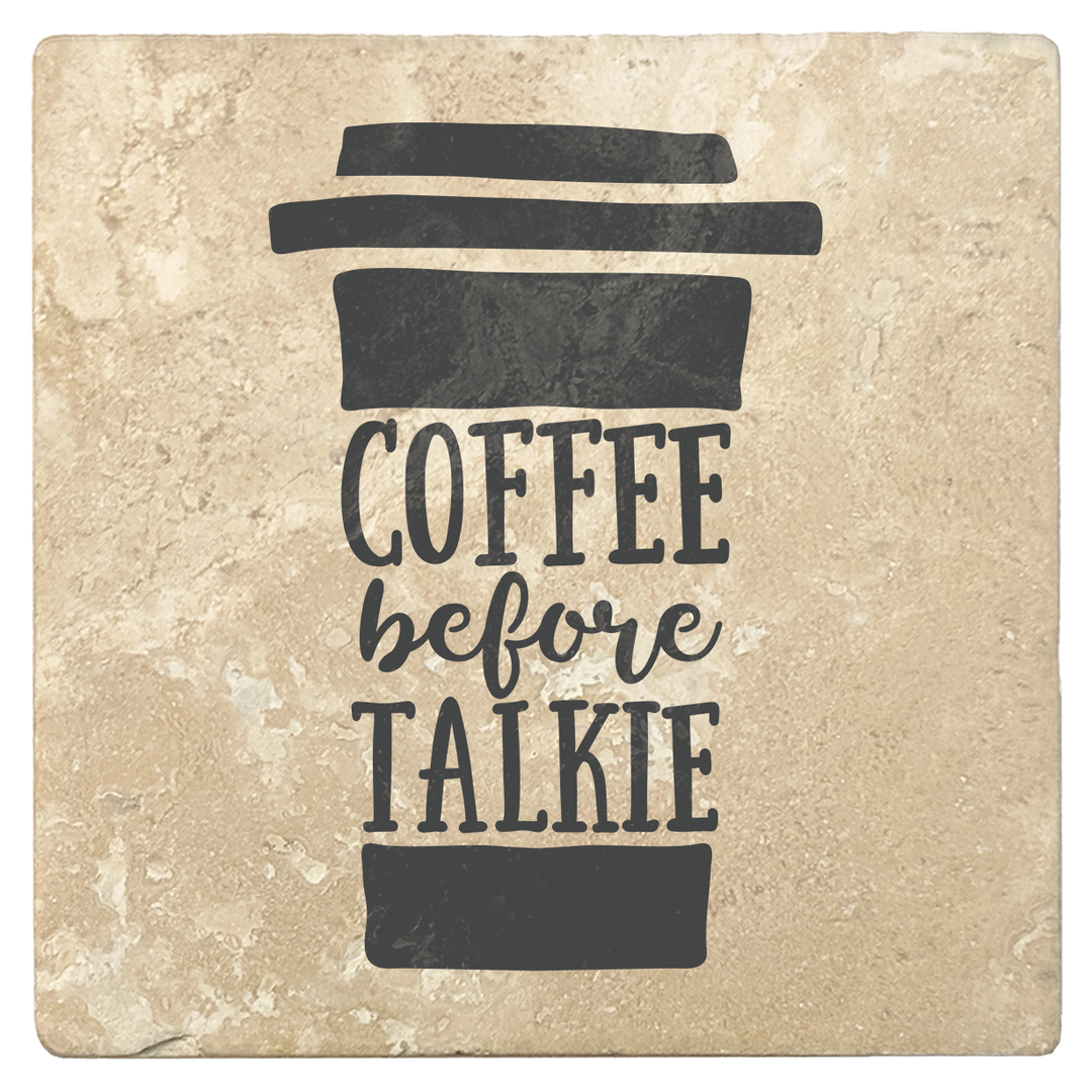 Set of 4 Absorbent Stone 4" Coffee Gift Coasters, Coffee Before Talkie