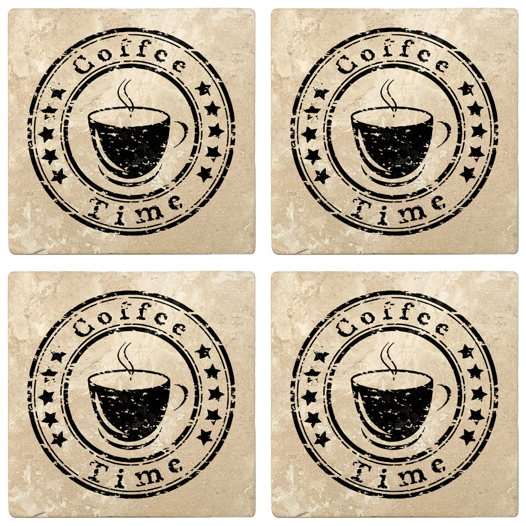 Set of 4 Absorbent Stone 4" Coffee Gift Coasters, Coffee Time