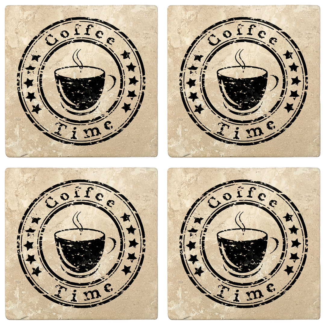 Set of 4 Absorbent Stone 4" Coffee Gift Coasters, Coffee Time