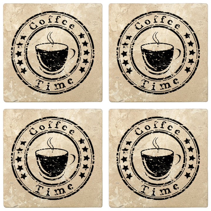 Set of 4 Absorbent Stone 4" Coffee Gift Coasters, Coffee Time