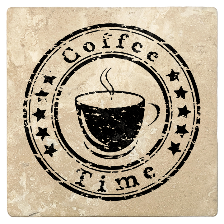 Set of 4 Absorbent Stone 4" Coffee Gift Coasters, Coffee Time