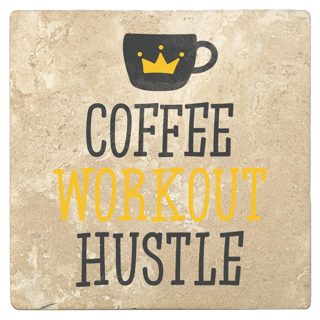 Set of 4 Absorbent Stone 4" Coffee Gift Coasters, Coffee Workout Hustle