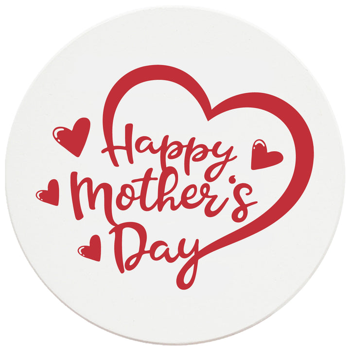 4" Round Ceramic Coasters - Happy Mothers Day Heart, Set of 4
