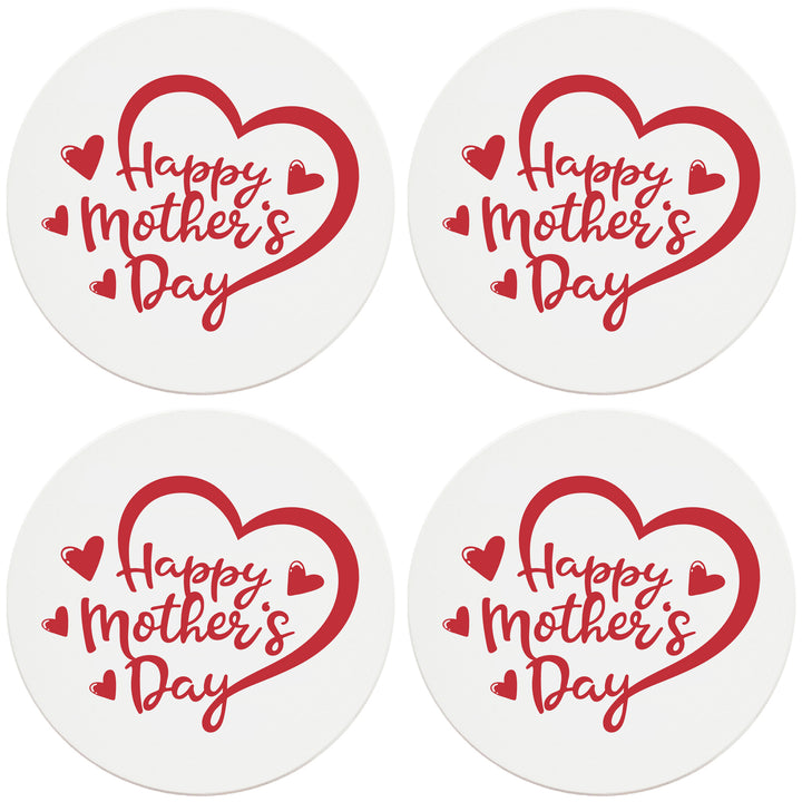 4" Round Ceramic Coasters - Happy Mothers Day Heart, Set of 4