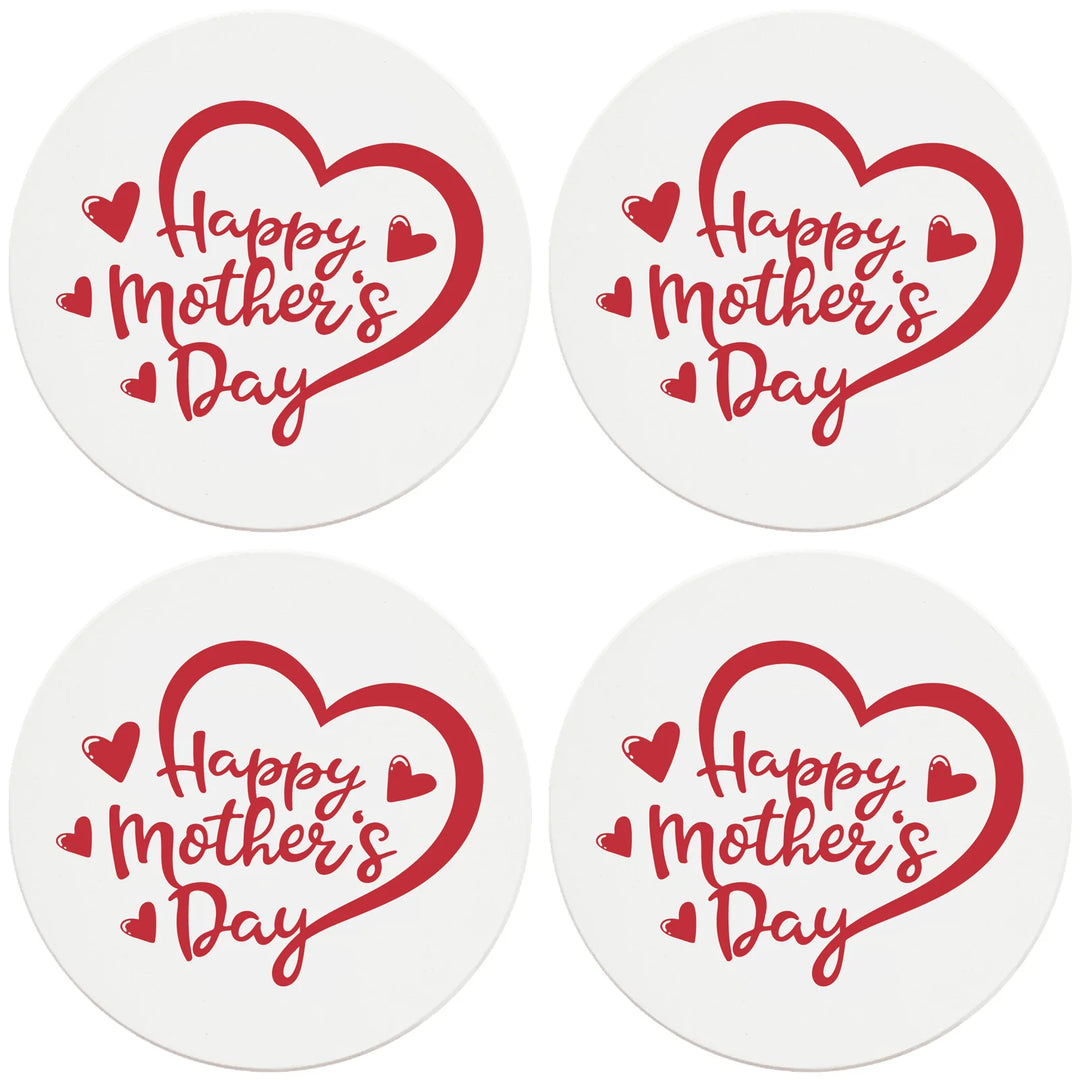 4" Round Ceramic Coasters - Happy Mothers Day Heart, 4/Box, 2/Case, 8 Pieces - Christmas by Krebs Wholesale