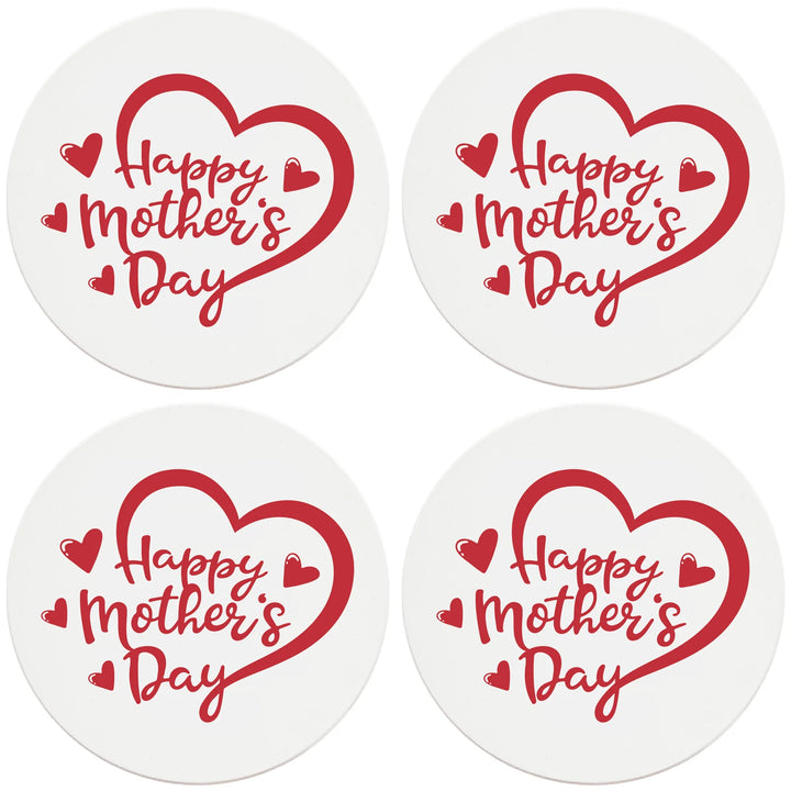 4" Round Ceramic Coasters - Happy Mothers Day Heart, 4/Box, 2/Case, 8 Pieces - Christmas by Krebs Wholesale