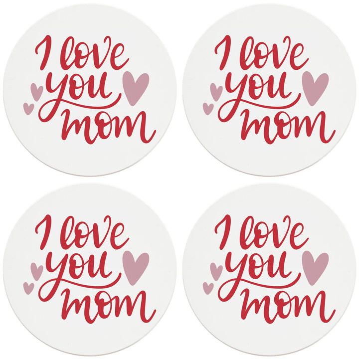 4" Round Ceramic Coasters - I Love You Mom, 4/Box, 2/Case, 8 Pieces - Christmas by Krebs Wholesale