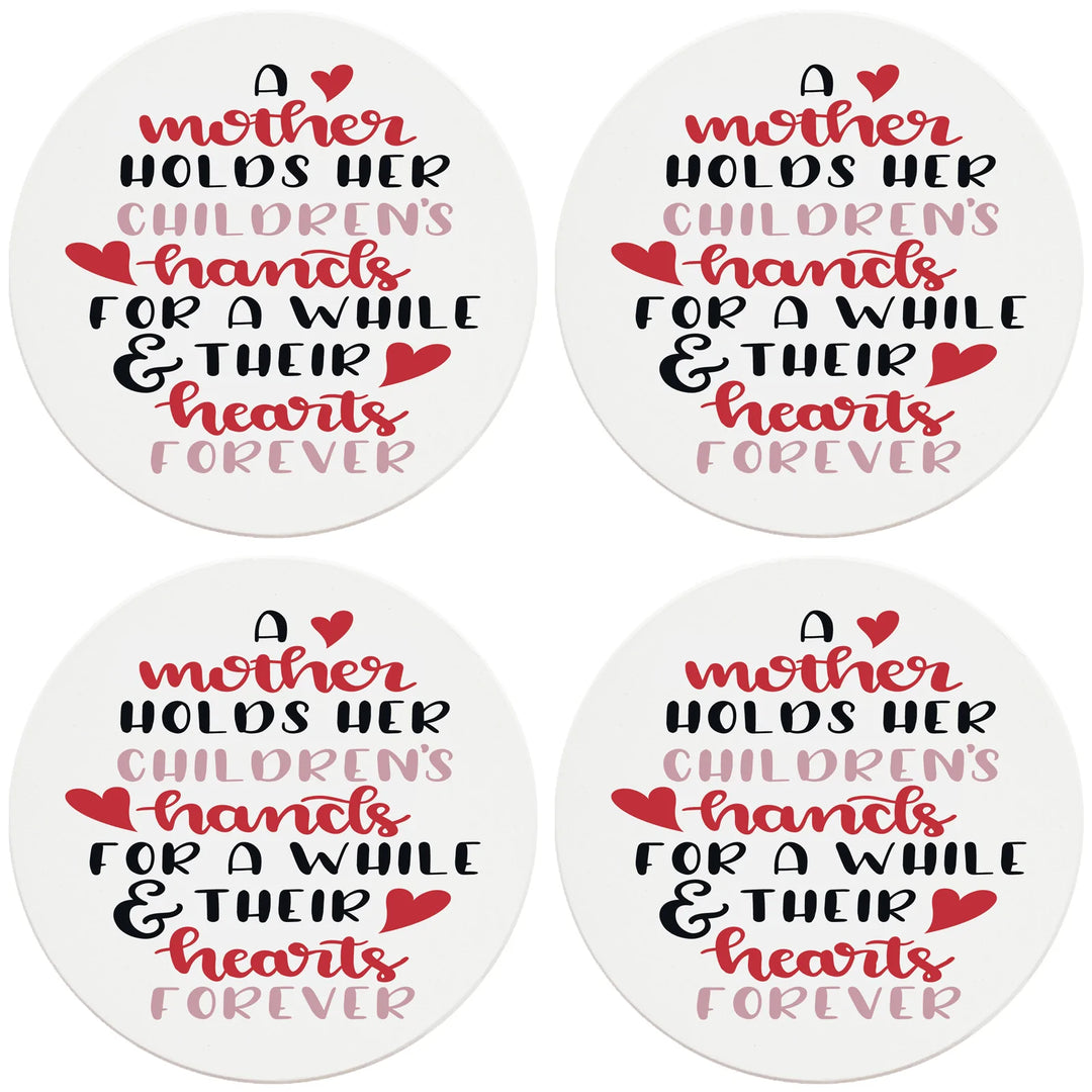 4" Round Ceramic Coasters - Mother Holds Her Childrens Hearts Forever, 4/Box, 2/Case, 8 Pieces - Christmas by Krebs Wholesale