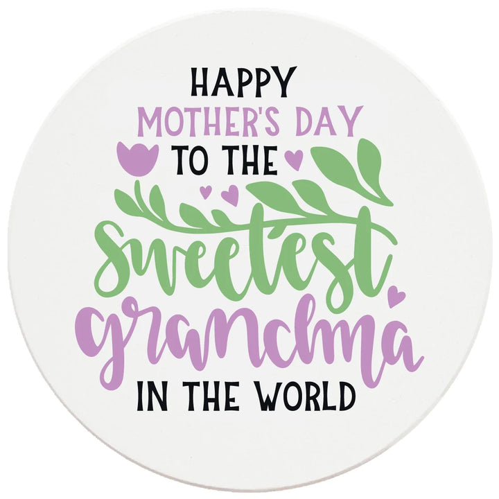 4" Round Ceramic Coasters - Happy Mothers Day Sweetest Grandma, 4/Box, 2/Case, 8 Pieces - Christmas by Krebs Wholesale