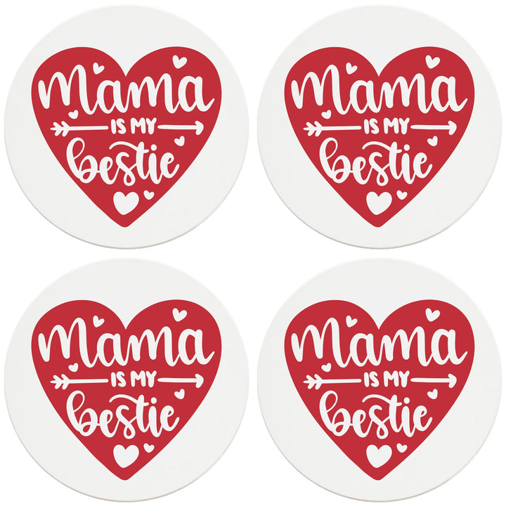4" Round Ceramic Coasters - Mama  Is My Bestie Heart, 4/Box, 2/Case, 8 Pieces - Christmas by Krebs Wholesale