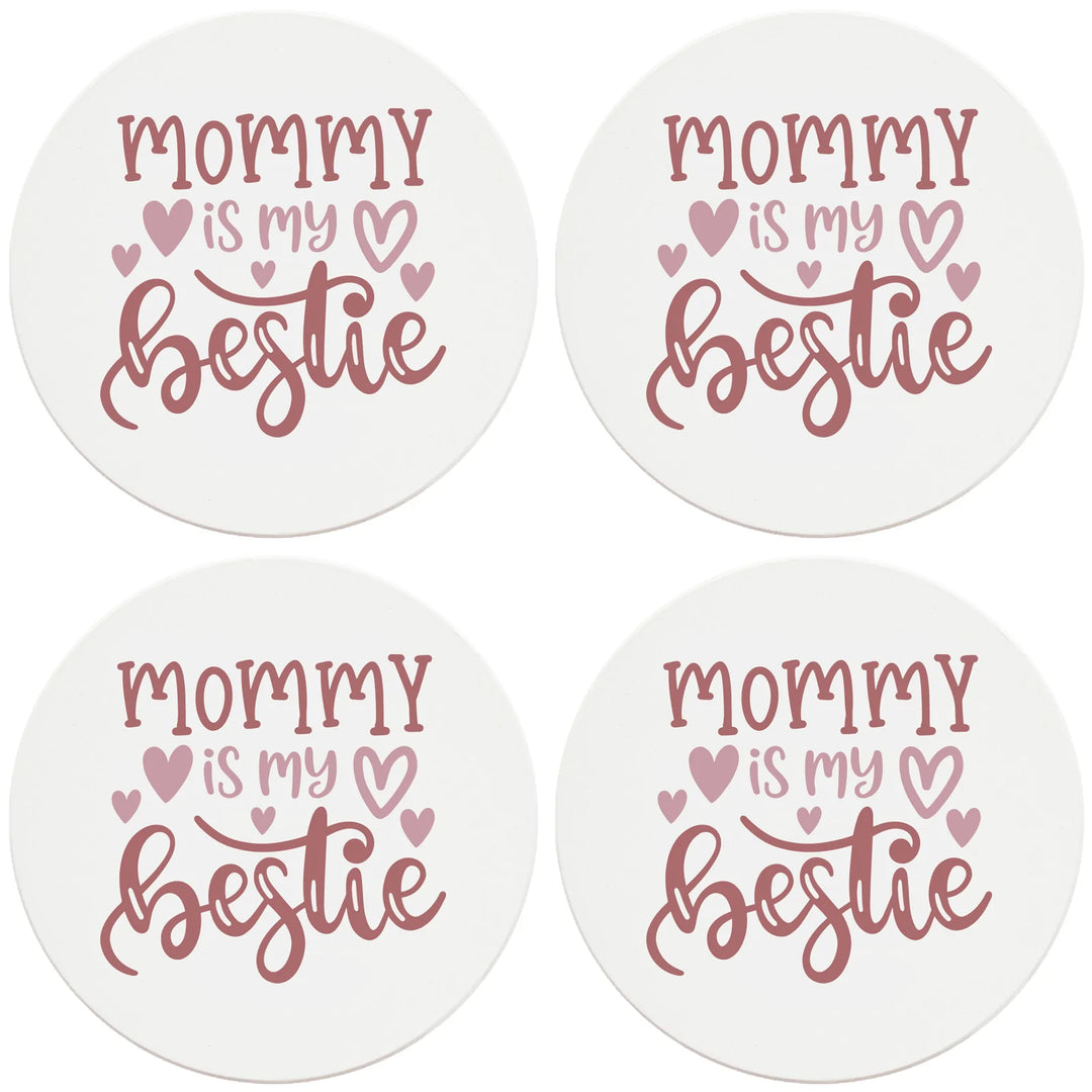 4" Round Ceramic Coasters - Mommy Is My Bestie, 4/Box, 2/Case, 8 Pieces - Christmas by Krebs Wholesale