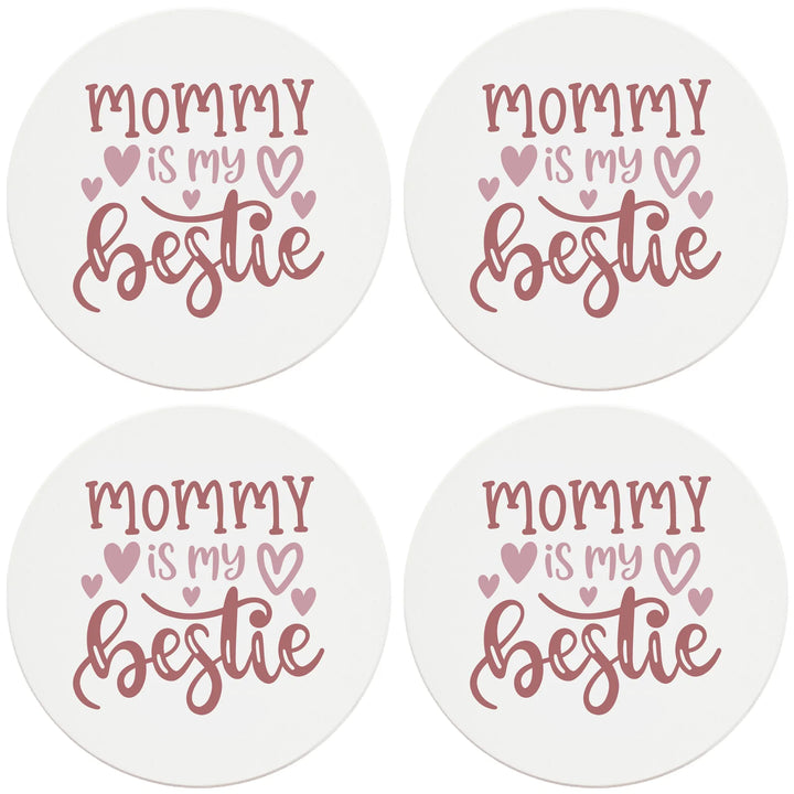 4" Round Ceramic Coasters - Mommy Is My Bestie, 4/Box, 2/Case, 8 Pieces - Christmas by Krebs Wholesale
