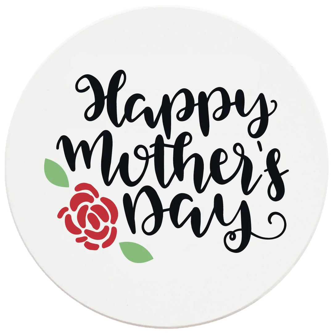 4" Round Ceramic Coasters - Happy Mothers Day with Rose, 4/Box, 2/Case, 8 Pieces - Christmas by Krebs Wholesale