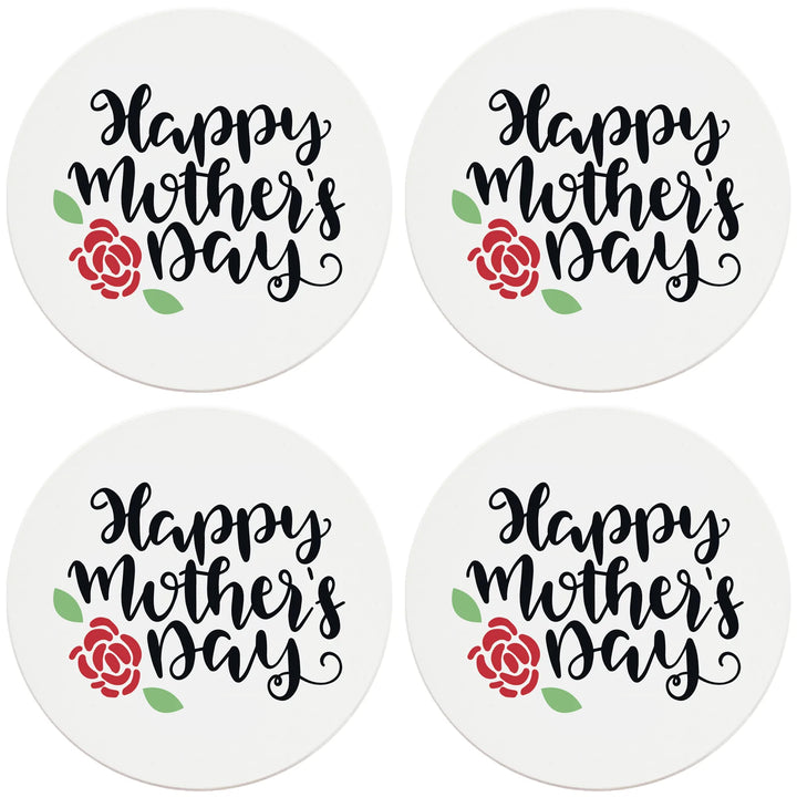 4" Round Ceramic Coasters - Happy Mothers Day with Rose, 4/Box, 2/Case, 8 Pieces - Christmas by Krebs Wholesale