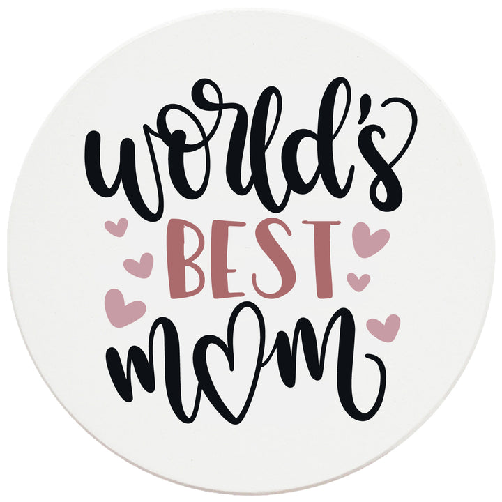 4" Round Ceramic Coasters - World's Best Mom, Set of 4
