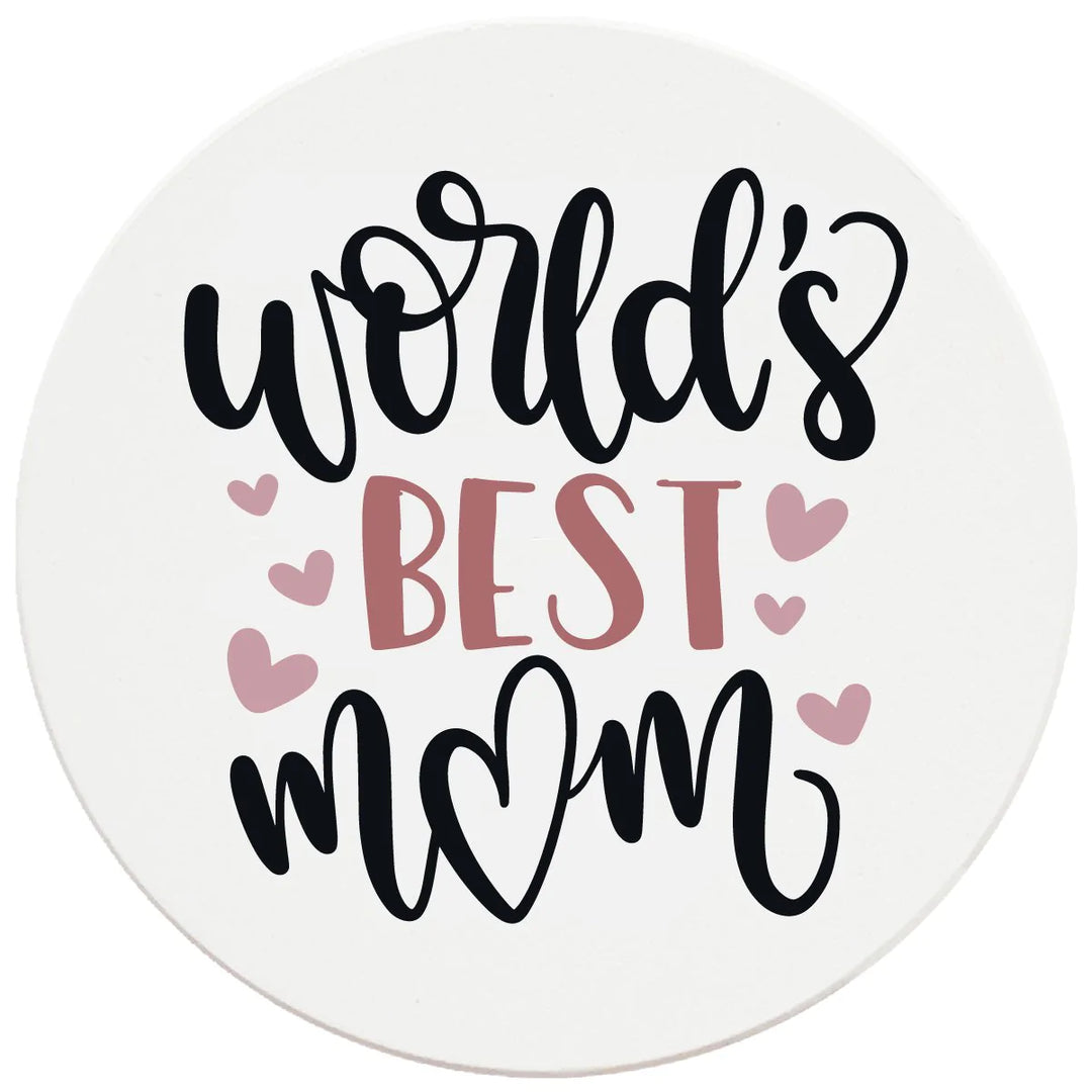4" Round Ceramic Coasters - World's Best Mom, 4/Box, 2/Case, 8 Pieces - Christmas by Krebs Wholesale