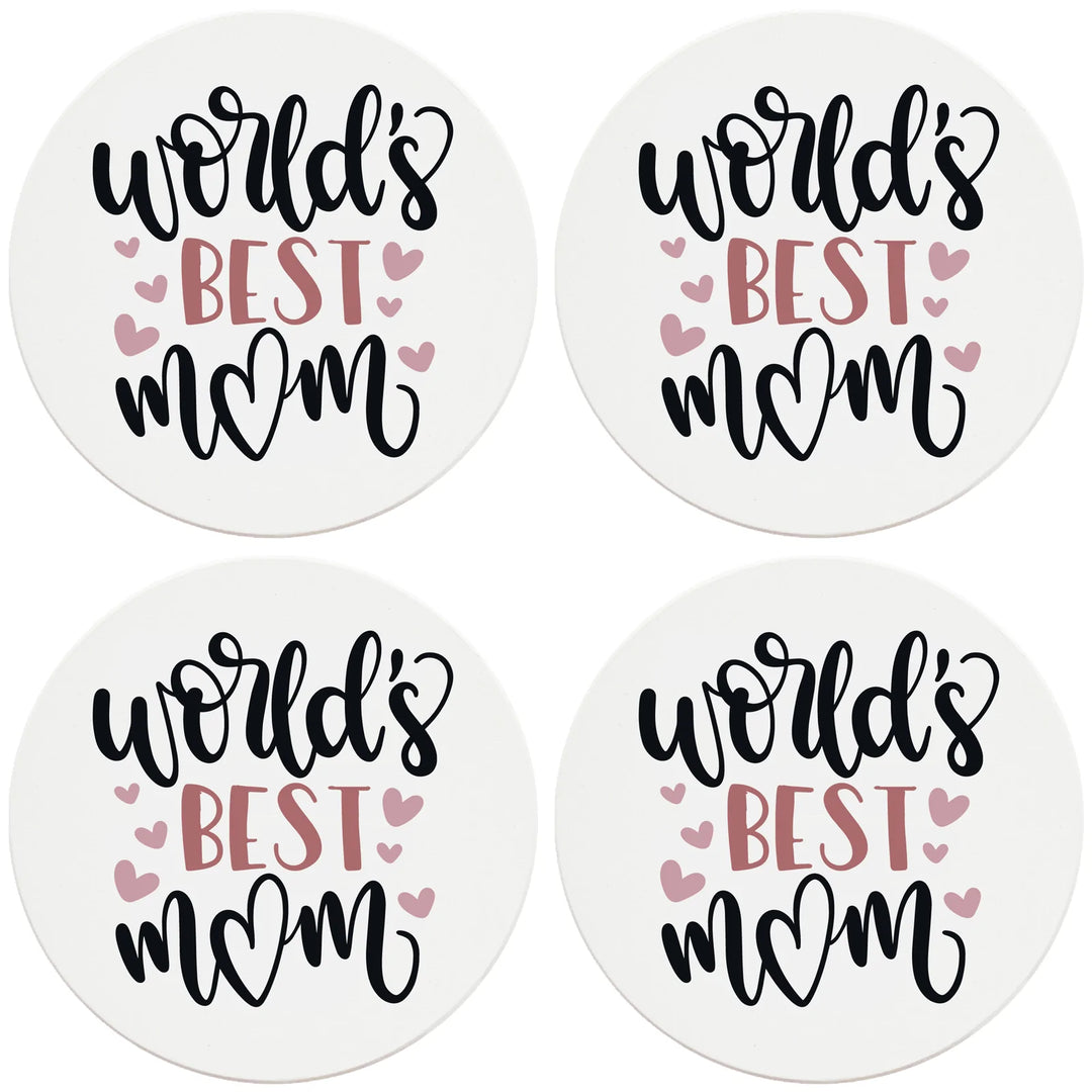 4" Round Ceramic Coasters - World's Best Mom, 4/Box, 2/Case, 8 Pieces - Christmas by Krebs Wholesale