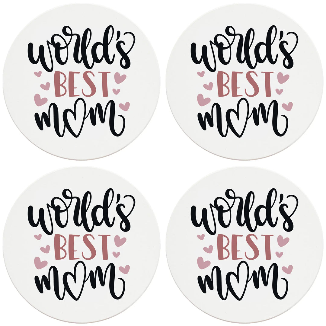 4" Round Ceramic Coasters - World's Best Mom, 4/Box, 2/Case, 8 Pieces - Christmas by Krebs Wholesale