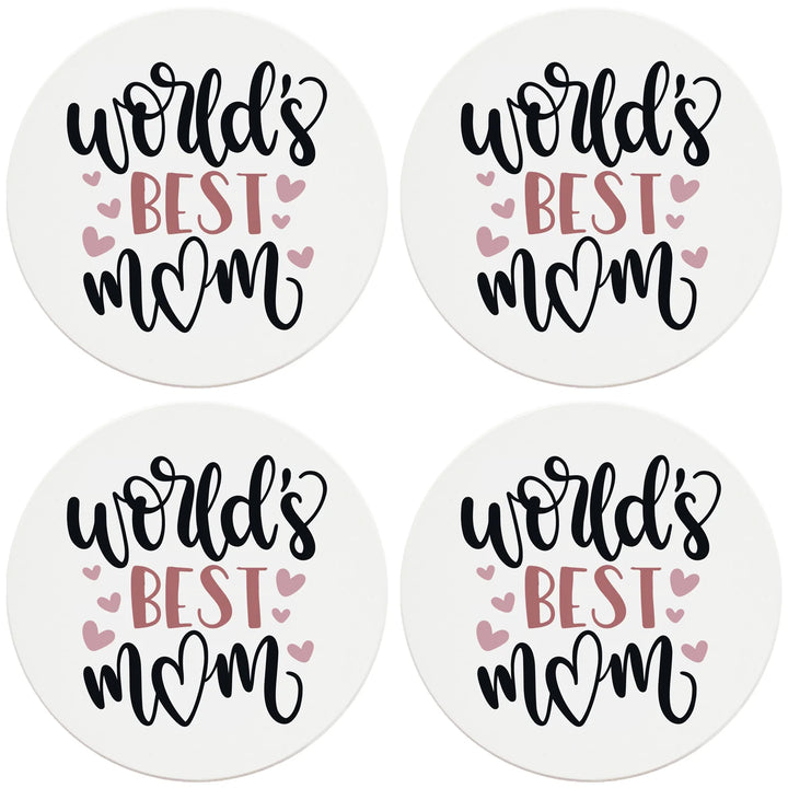 4" Round Ceramic Coasters - World's Best Mom, 4/Box, 2/Case, 8 Pieces - Christmas by Krebs Wholesale
