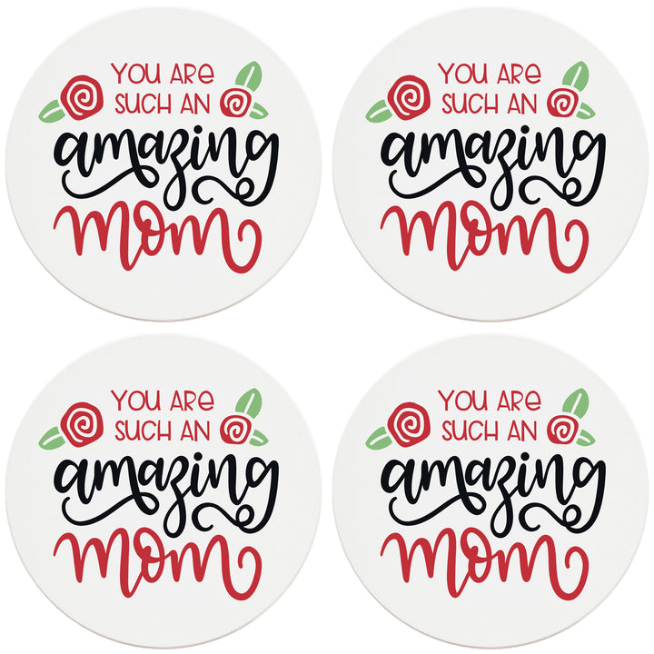 4" Round Ceramic Coasters - Amazing Mom, Set of 4