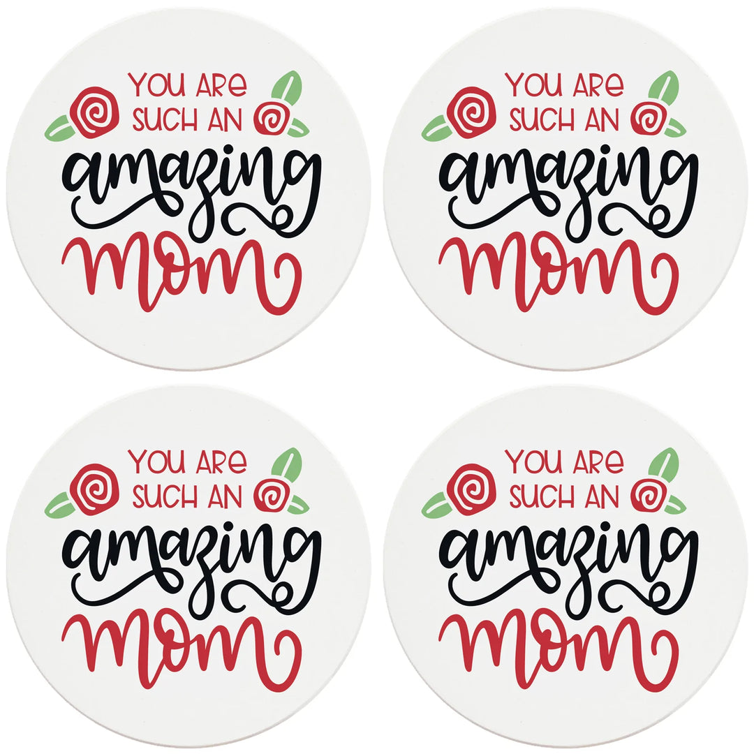 4" Round Ceramic Coasters - Amazing Mom, 4/Box, 2/Case, 8 Pieces - Christmas by Krebs Wholesale