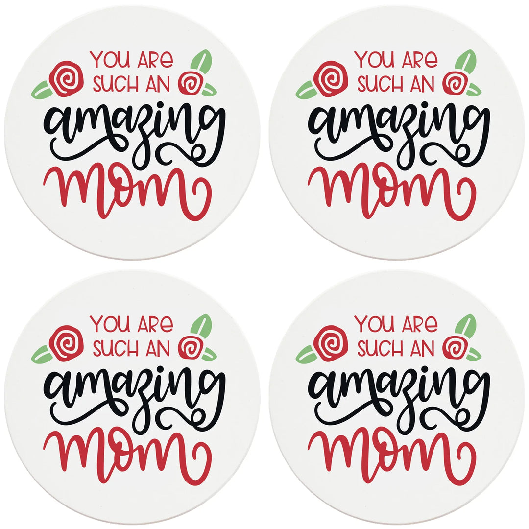 4" Round Ceramic Coasters - Amazing Mom, 4/Box, 2/Case, 8 Pieces - Christmas by Krebs Wholesale