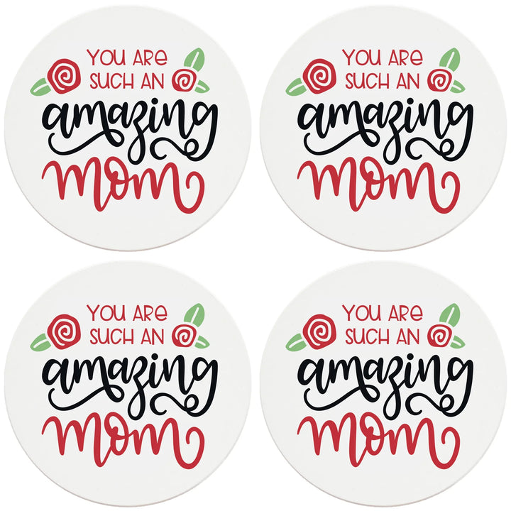 4" Round Ceramic Coasters - Amazing Mom, 4/Box, 2/Case, 8 Pieces - Christmas by Krebs Wholesale
