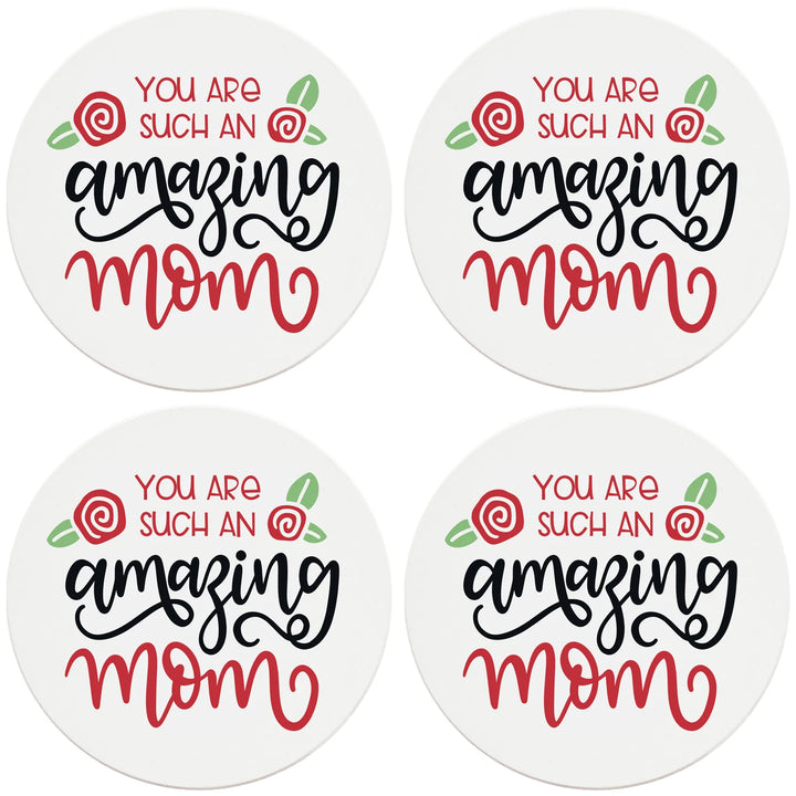 4" Round Ceramic Coasters - Amazing Mom, 4/Box, 2/Case, 8 Pieces - Christmas by Krebs Wholesale