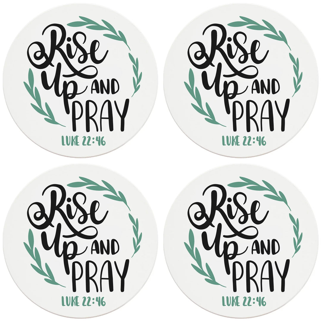 4" Round Ceramic Coasters - Rise Up And Pray, 4/Box, 2/Case, 8 Pieces - Christmas by Krebs Wholesale