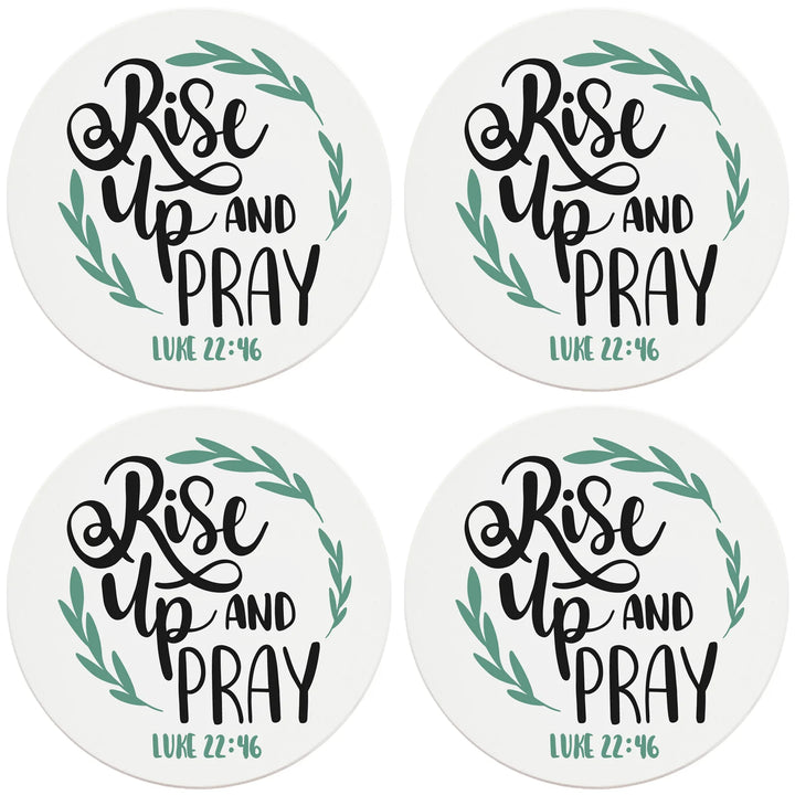 4" Round Ceramic Coasters - Rise Up And Pray, 4/Box, 2/Case, 8 Pieces - Christmas by Krebs Wholesale