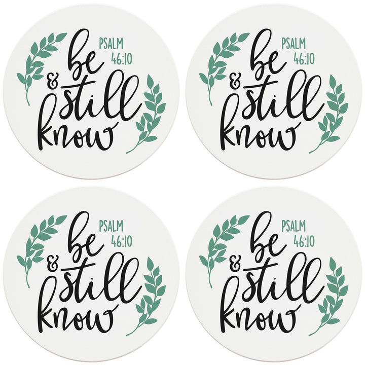 4" Round Ceramic Coasters - Be Still And Know, Set of 4