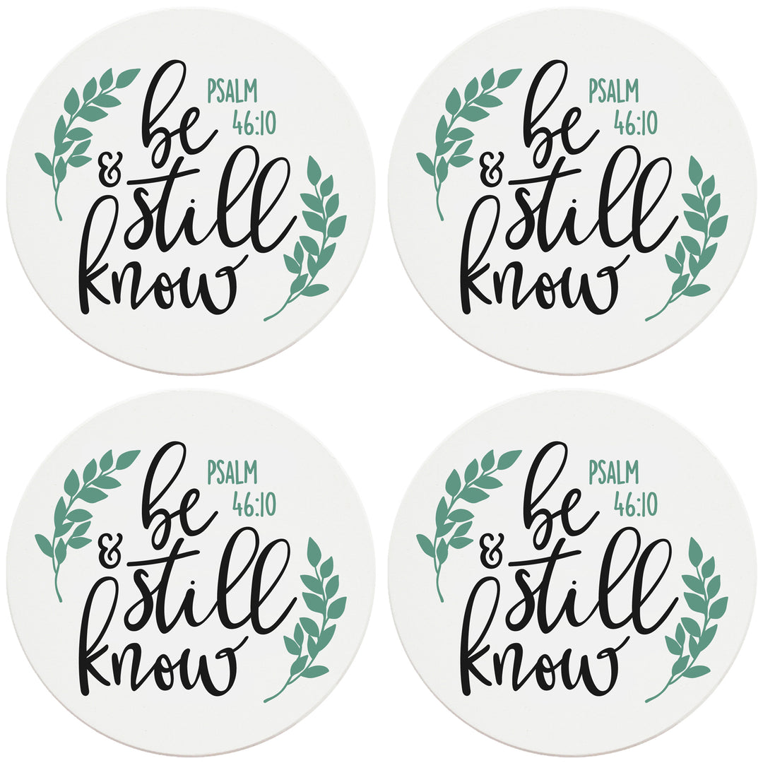 4" Round Ceramic Coasters - Be Still And Know, Set of 4