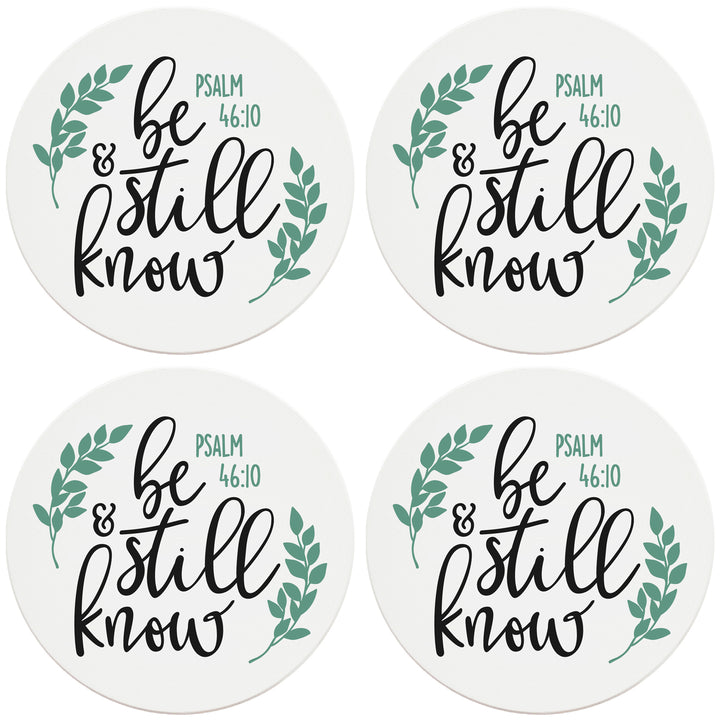 4" Round Ceramic Coasters - Be Still And Know, Set of 4
