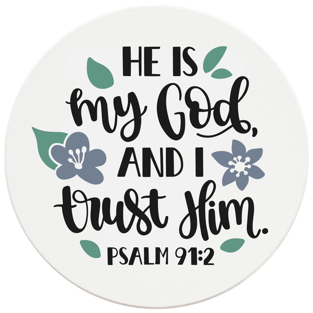 4" Round Ceramic Coasters - He Is My God And I Trust Him, 4/Box, 2/Case, 8 Pieces - Christmas by Krebs Wholesale