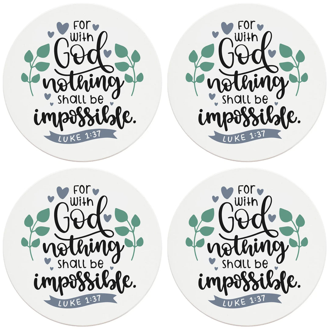 4" Round Ceramic Coasters - With God Nothing Is Impossible, 4/Box, 2/Case, 8 Pieces - Christmas by Krebs Wholesale