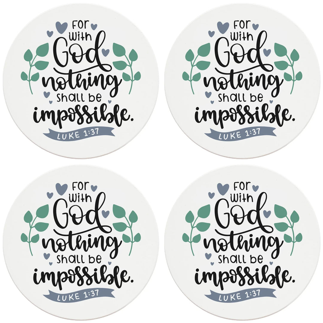 4" Round Ceramic Coasters - With God Nothing Is Impossible, 4/Box, 2/Case, 8 Pieces - Christmas by Krebs Wholesale